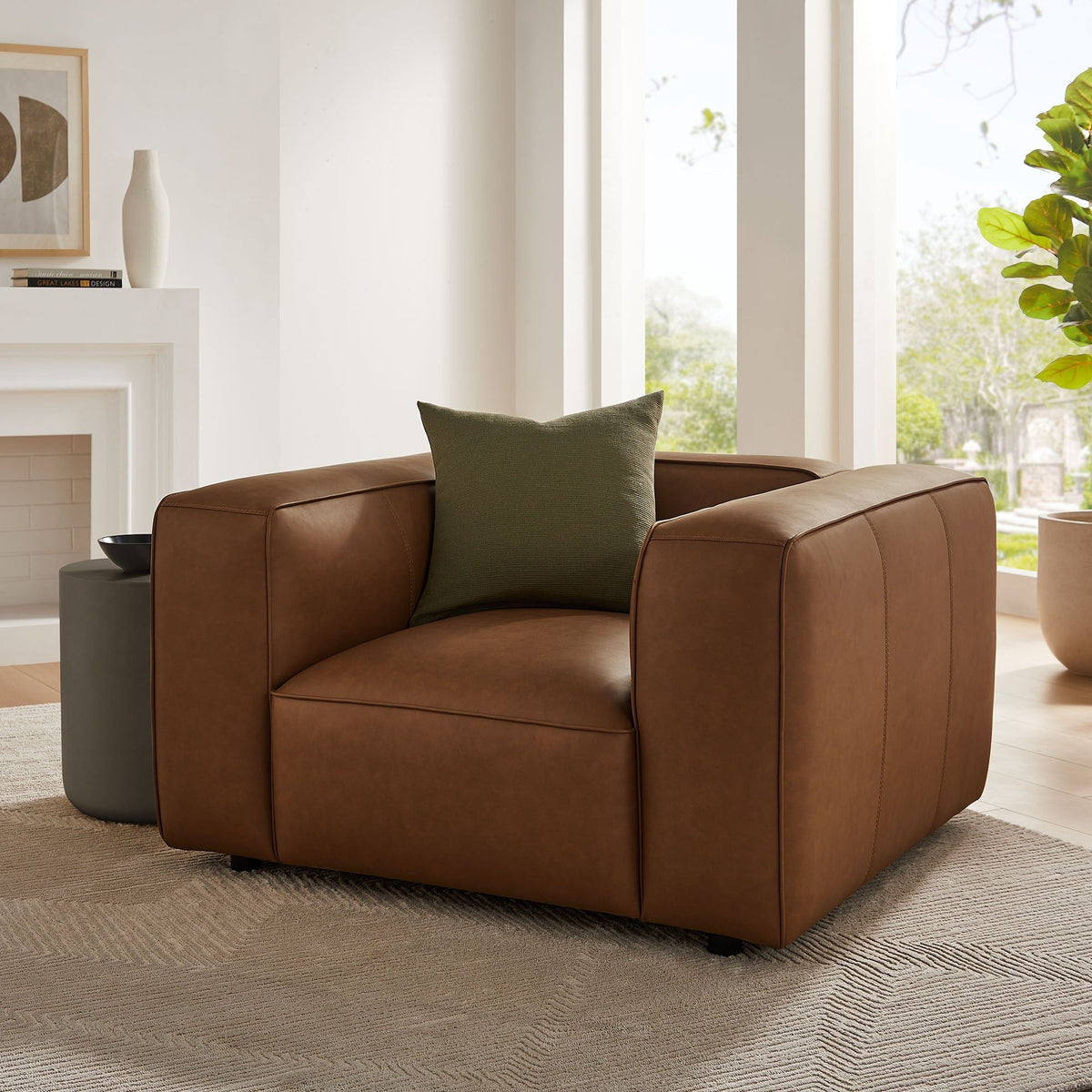 Auren Upholstered Vegan Leather Armchair - Coffee