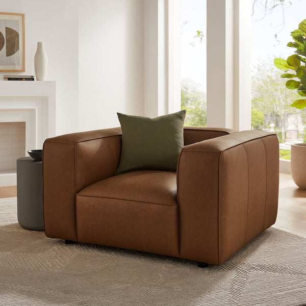 Auren Upholstered Vegan Leather Armchair - Coffee