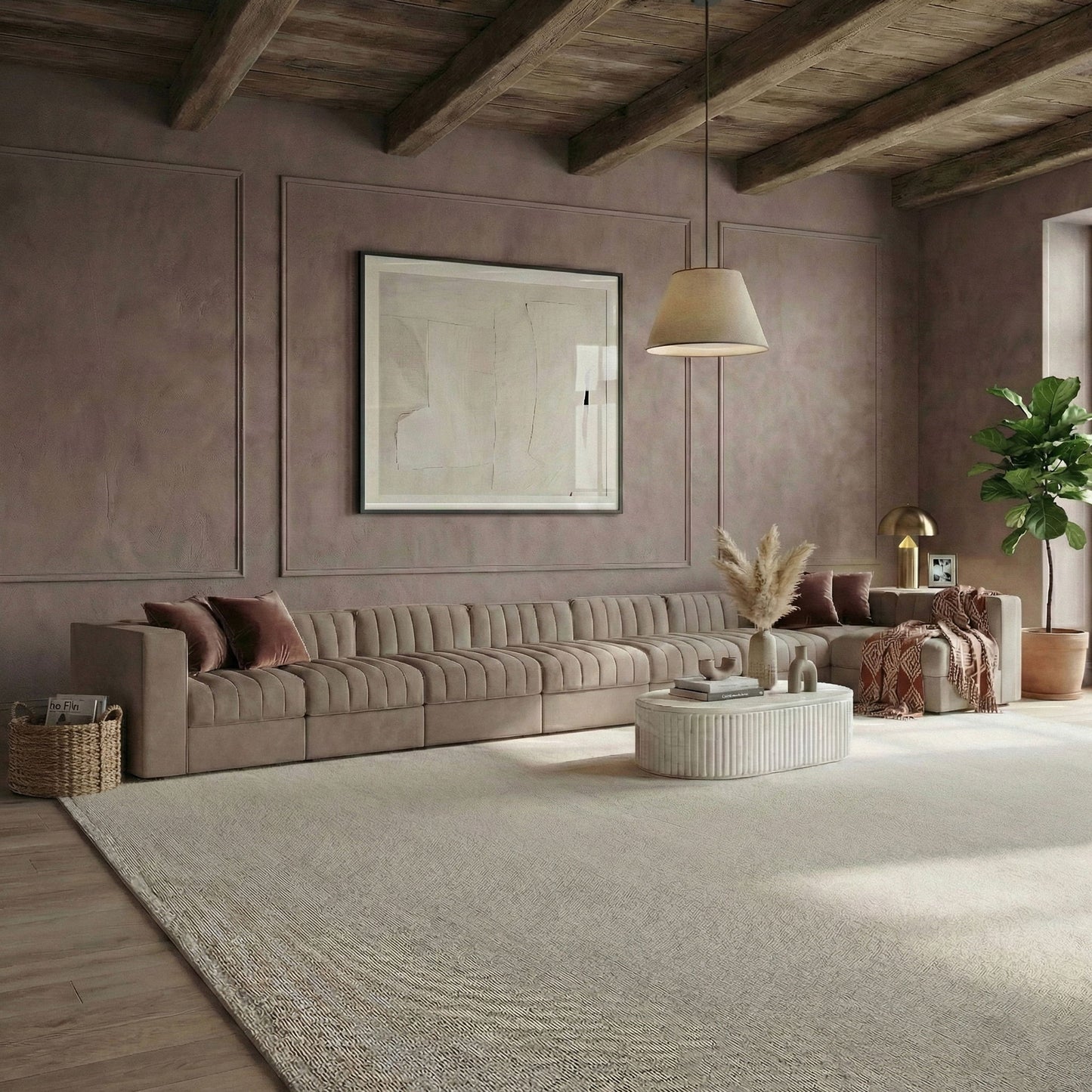 Rummi - Velvet Performance Fabric Upholstered 8 Piece Modular Sectional, L-Shaped (Right)