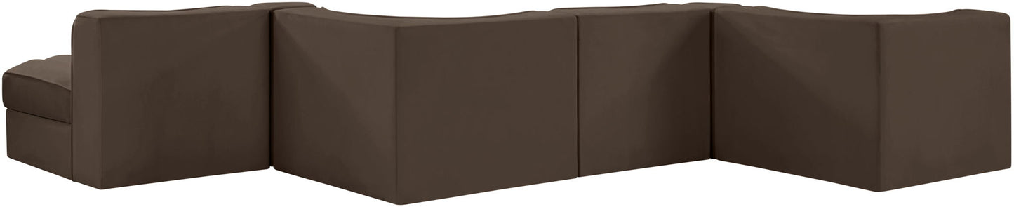 Rummi - Rounded Velvet Performance Fabric Upholstered 6 Piece Modular Sectional