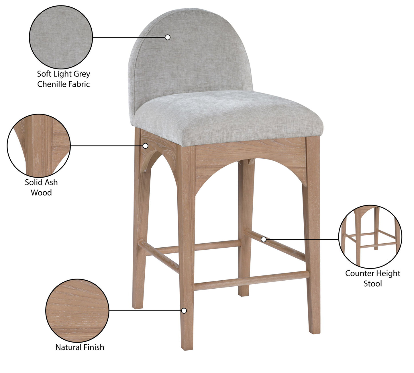 Waldorf - Chenille Stool With Natural Legs