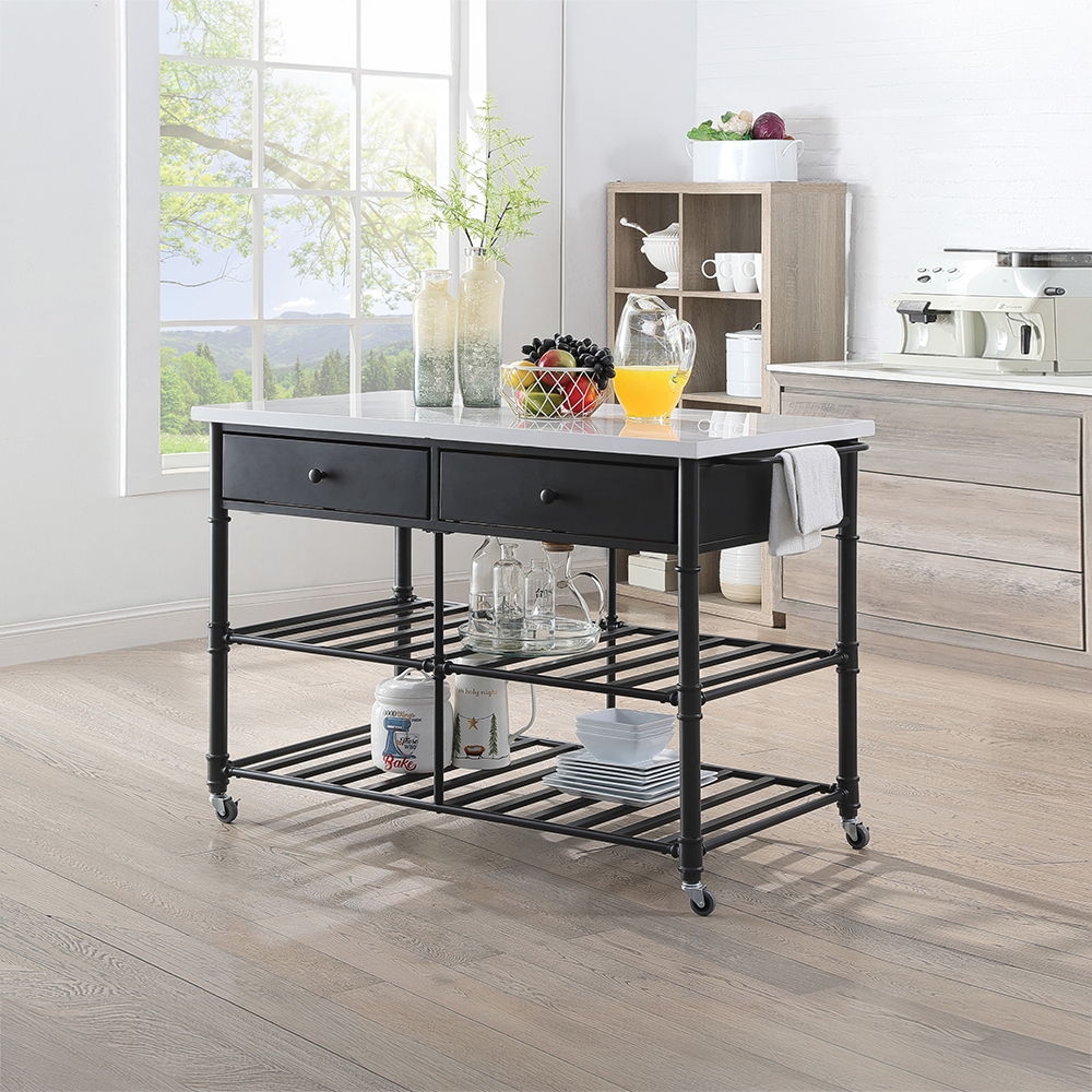 Emery - Kitchen Island - White Cultured Marble Top & Gray