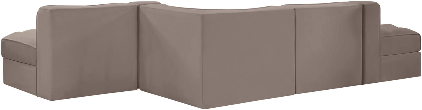 Rummi - Rounded Velvet Performance Fabric Upholstered 5 Piece Modular Sectional