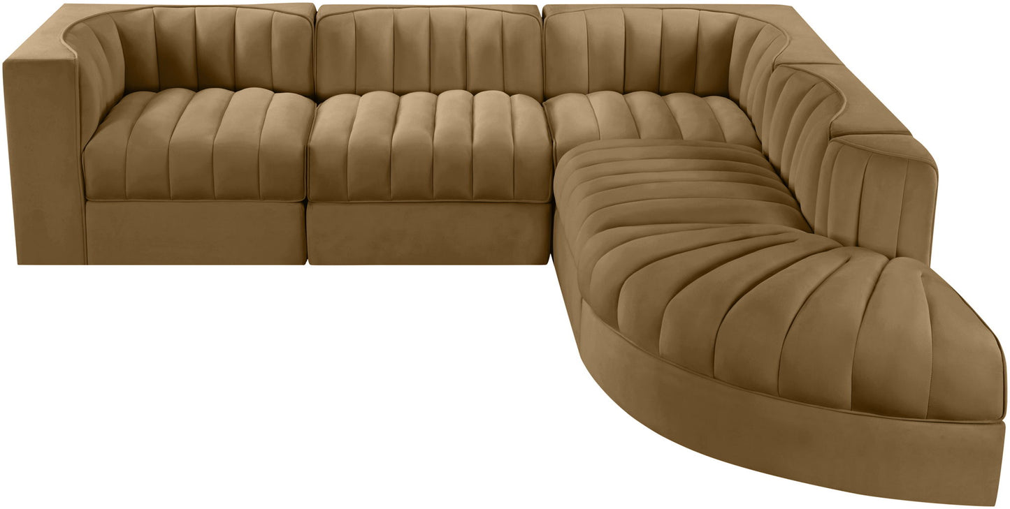 Rummi - Velvet Performance Fabric Upholstered 5 Piece Modular Sectional