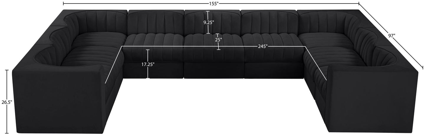 Rummi - Velvet Performance Fabric Upholstered 9 Piece Modular Sectional