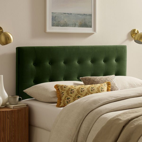 Emily Biscuit Tufted Performance Velvet Headboard - Full, Moss Green