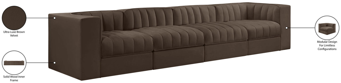 Rummi - Velvet Performance Fabric Upholstered 4 Piece Modular Sofa