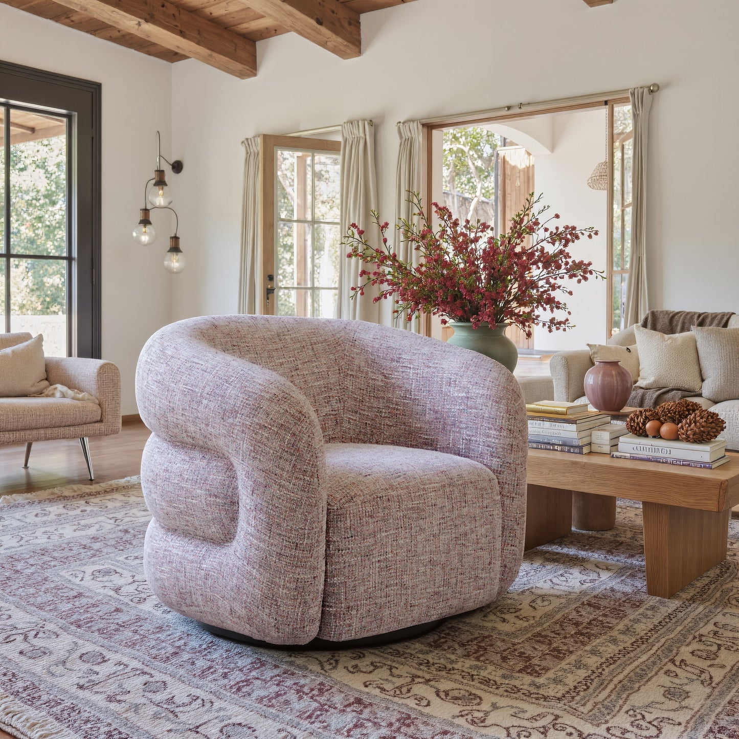 Refine - Swivel Chair - Pink Tweed