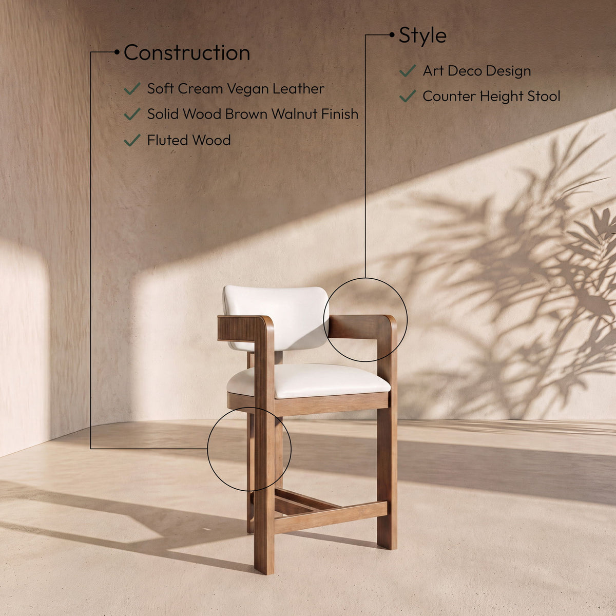 Sacha - Vegan Leather Upholstered Counter Stool With Brown Base