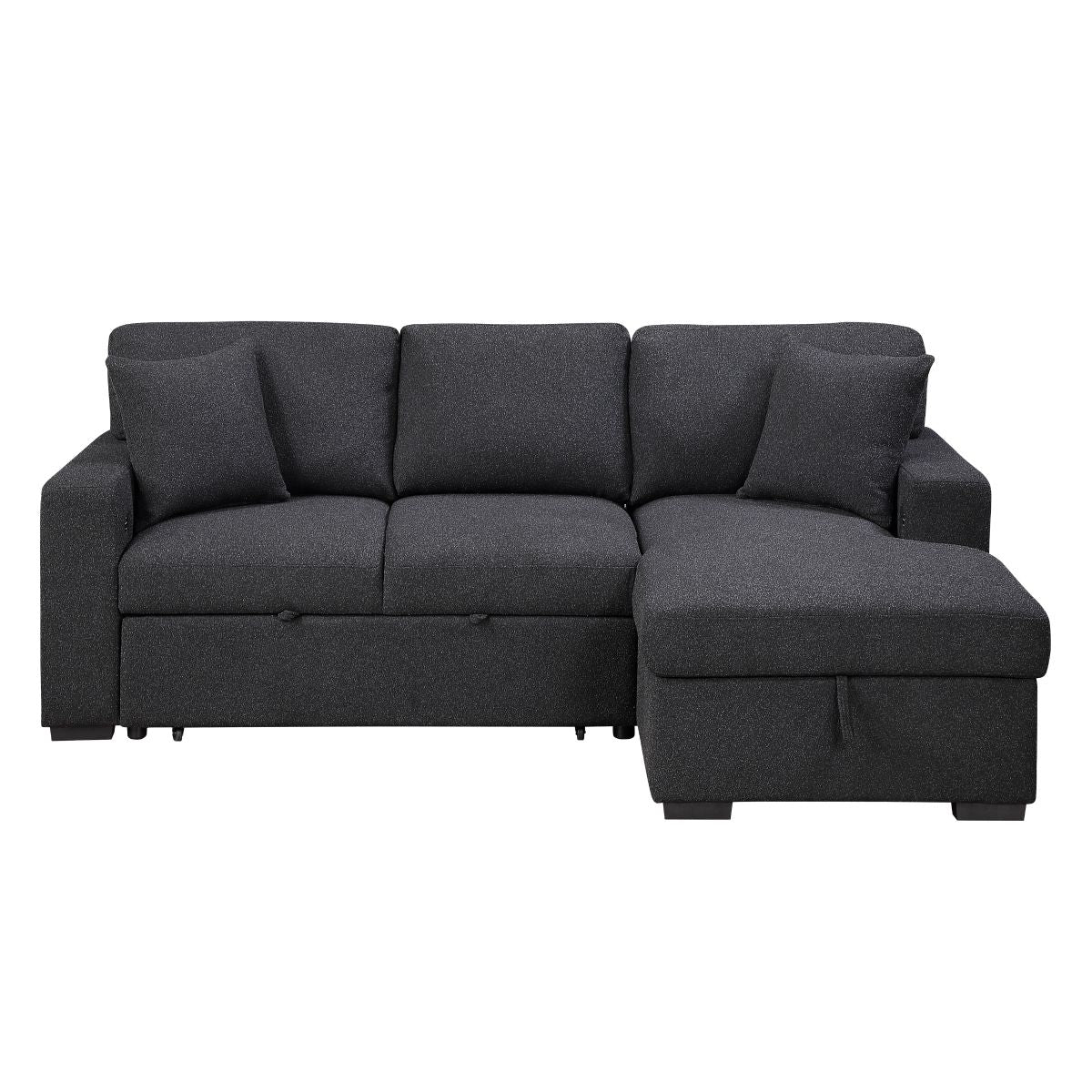 Pompano Sectional with Right Chaise, Pull-out Bed, Hidden Storage and Shelves, Charging Ports