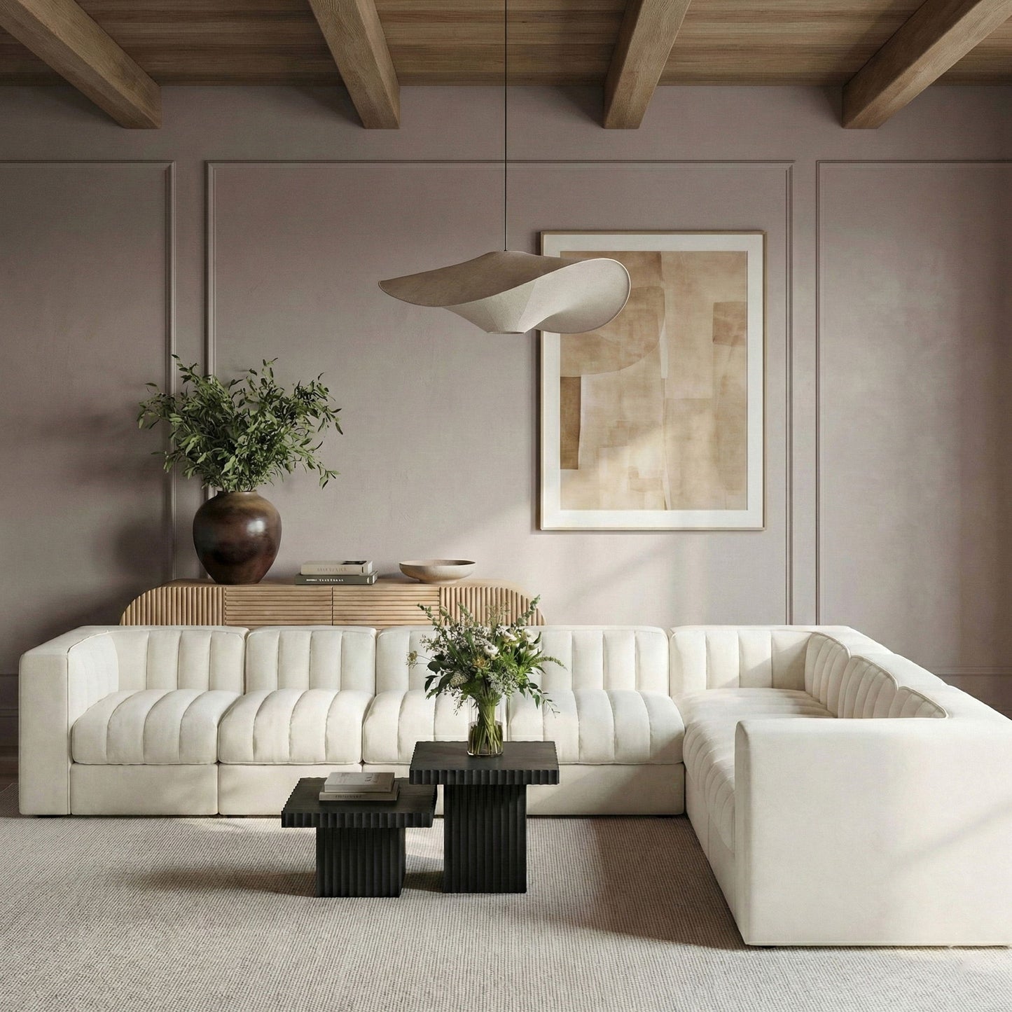 Rummi - Velvet Performance Fabric Upholstered 7 Piece Modular Sectional (With 3 Corner Chairs)