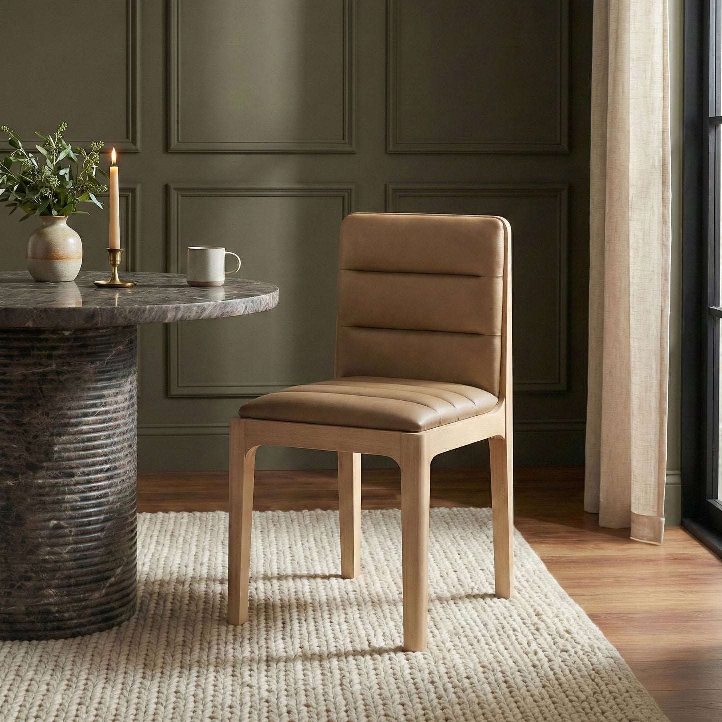 Ellis - Vegan Leather Upholstered Dining Chair (Set of 2) - Tan / Natural