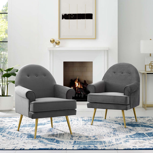 Revive Armchair Performance Velvet Set of 2 - Gray
