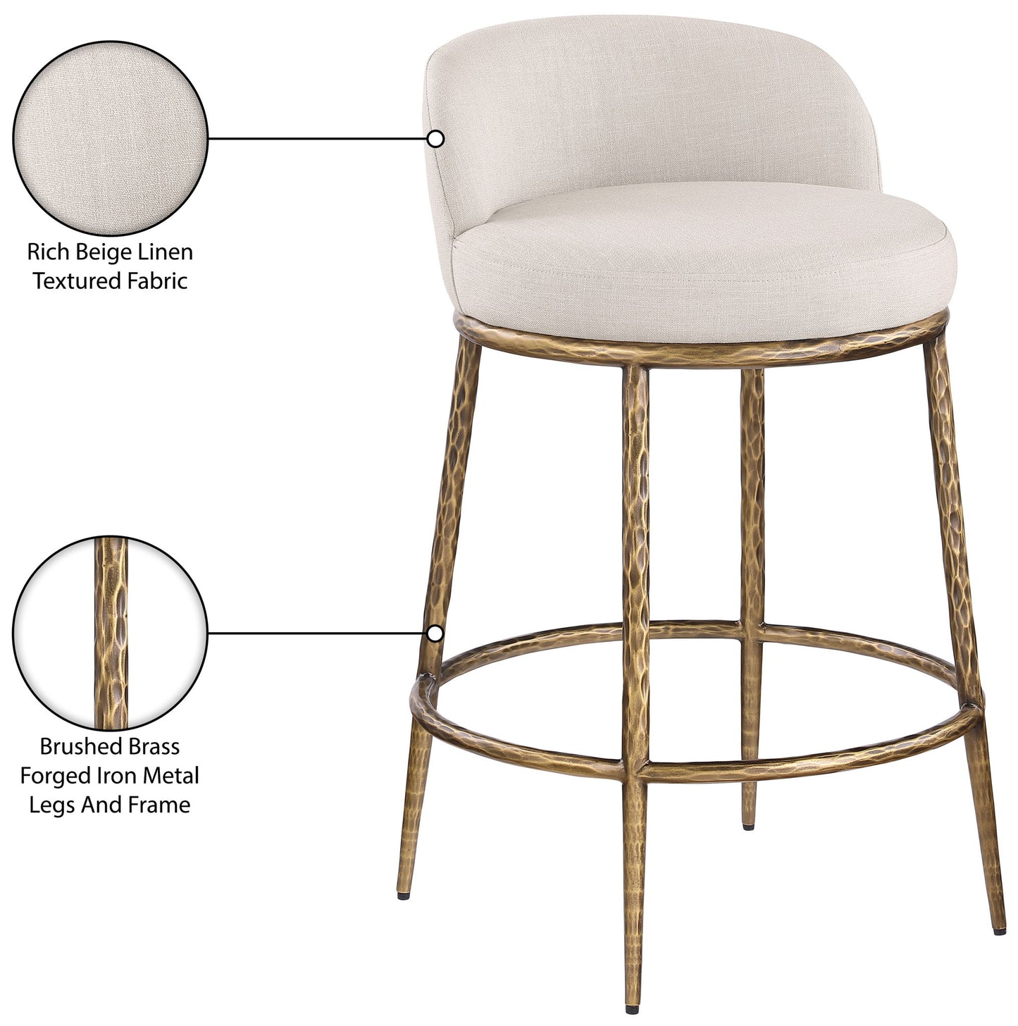Ferro - Upholstered Counter Stool With Brushed Gold Base