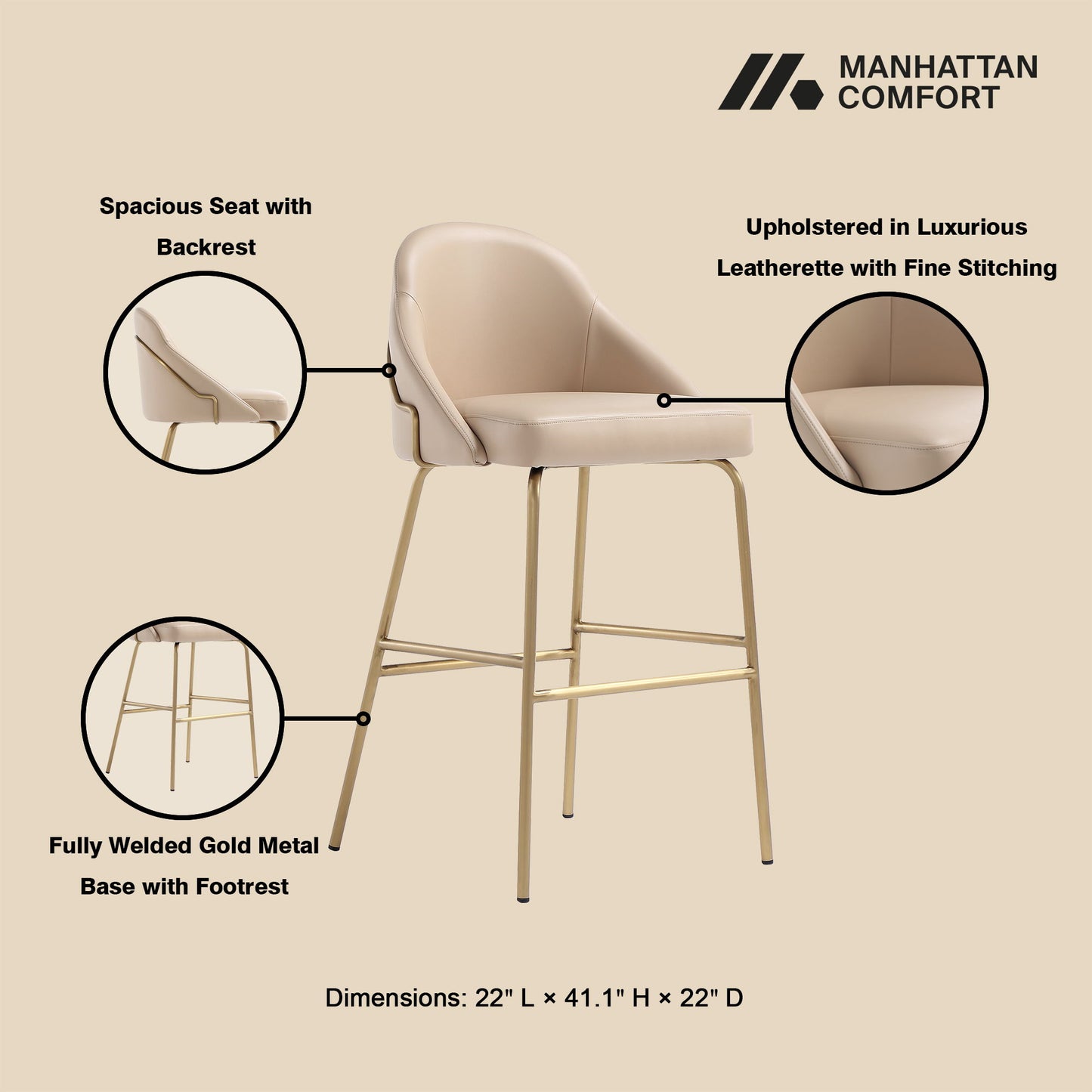 Manhattan Gracie - Barstool With Gold Base