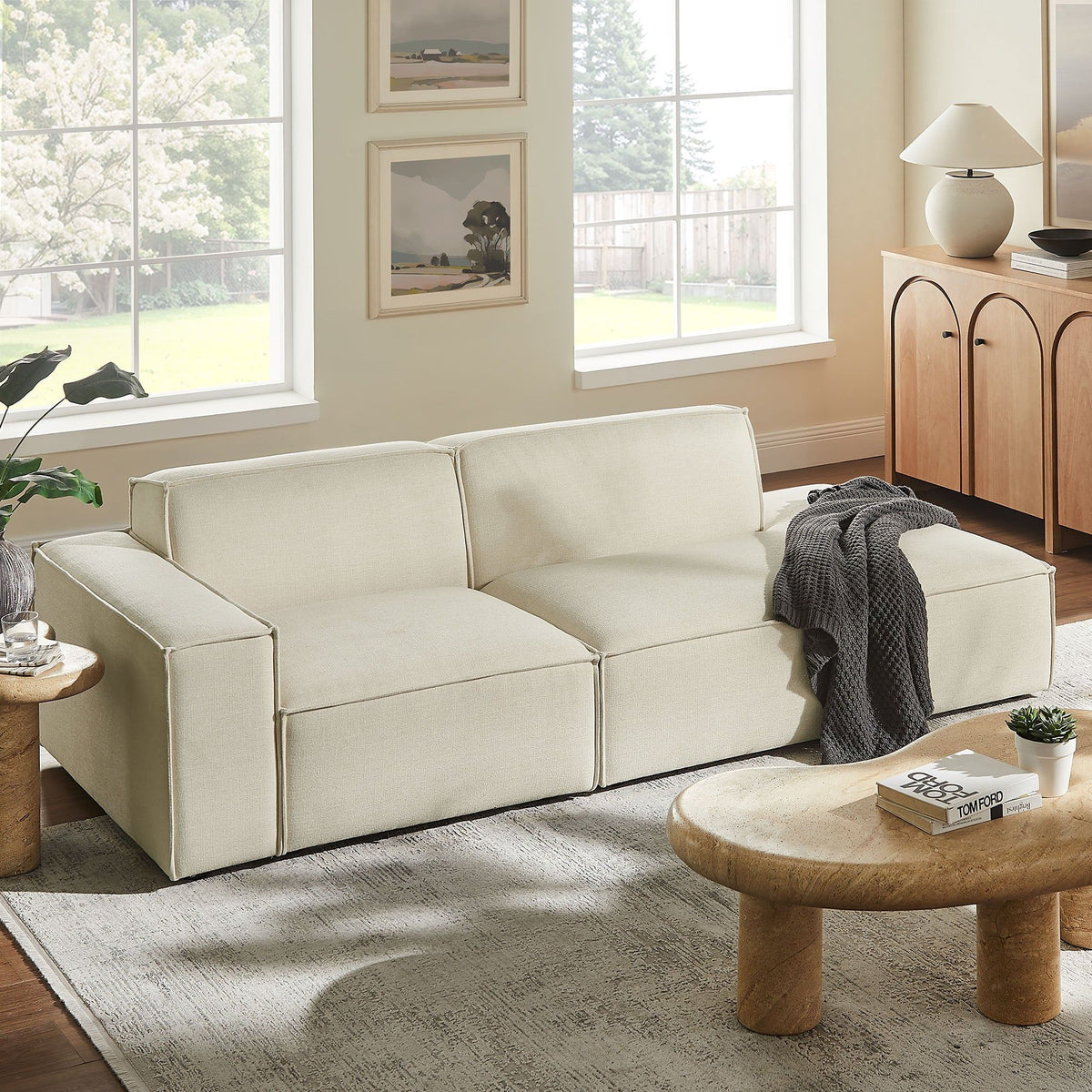 Restore 2-Piece Performance Fabric Upholstered Modular Loveseat - Ecru