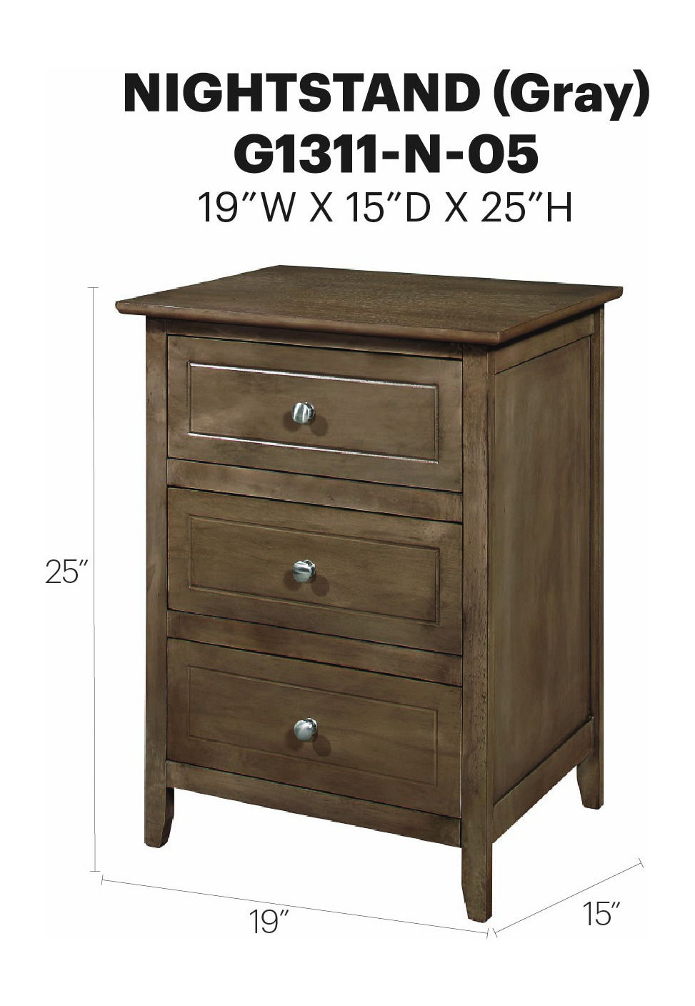 Glory Furniture - Daniel - 3 Drawer Nightstand