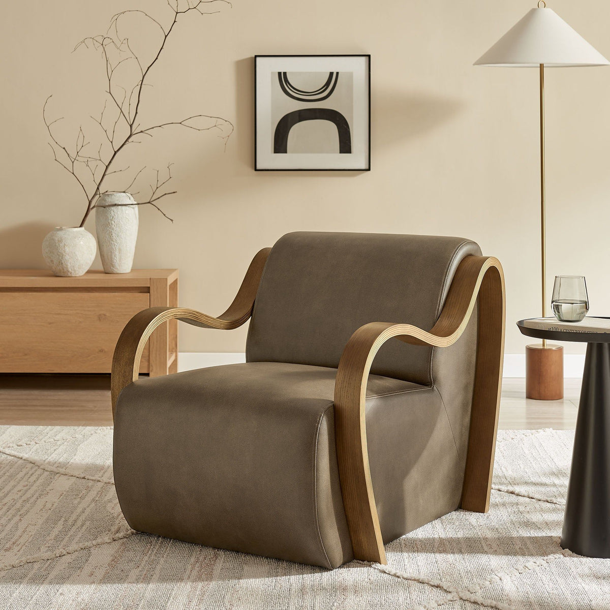Atrium Vegan Leather Accent Armchair - Mushroom