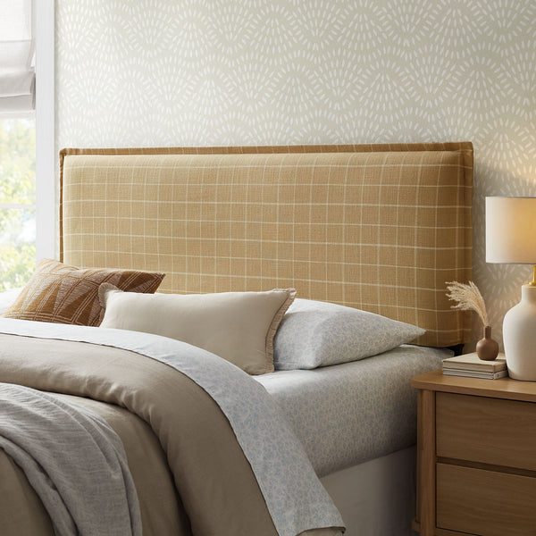 Camille Checkered Linen Blend Headboard - Queen, Hemp Windowpane Check