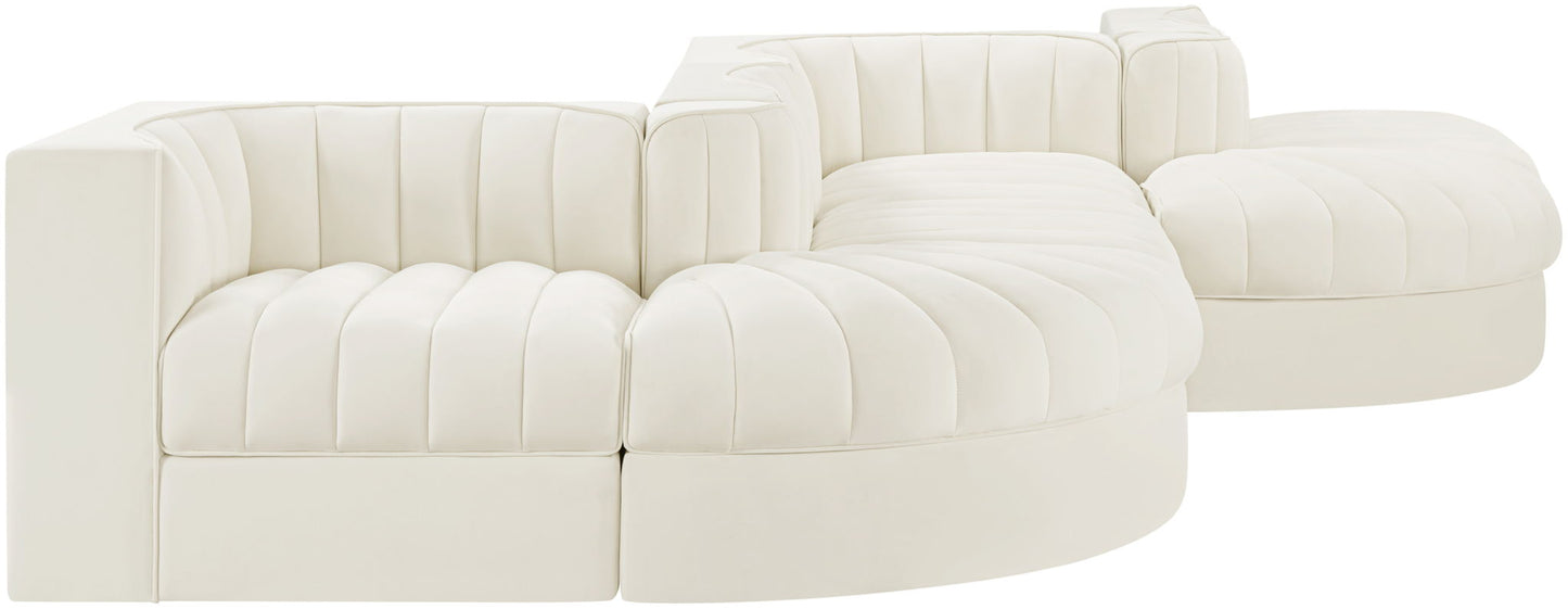 Rummi - Rounded Velvet Performance Fabric Upholstered 6 Piece Modular Sectional