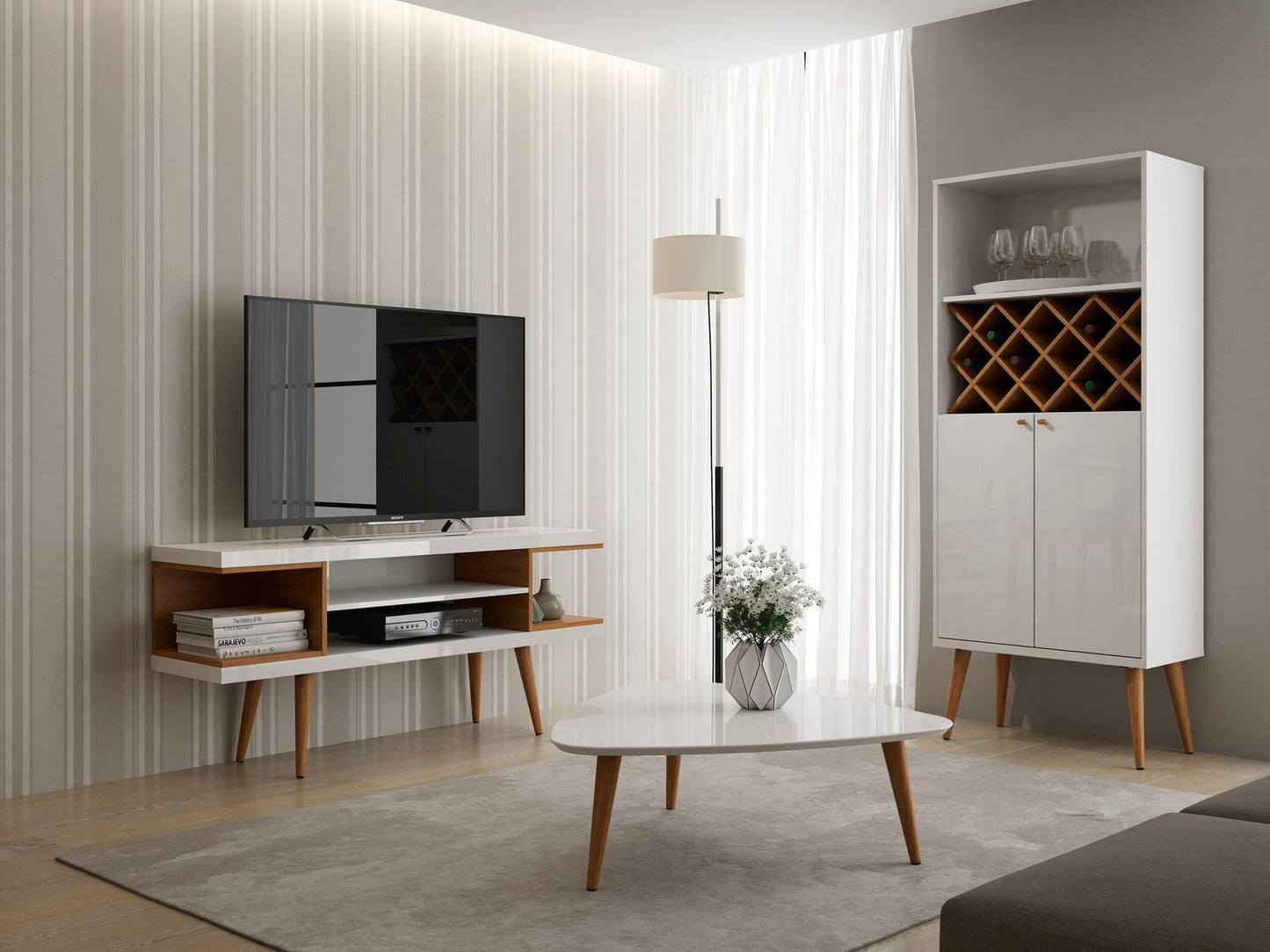 Manhattan Utopia - TV Stand - Maple Cream And White