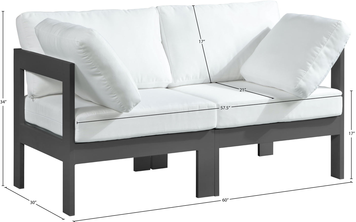 Nizuc - Outdoor Patio 2 Seat Modular Sofa With Gray Frame