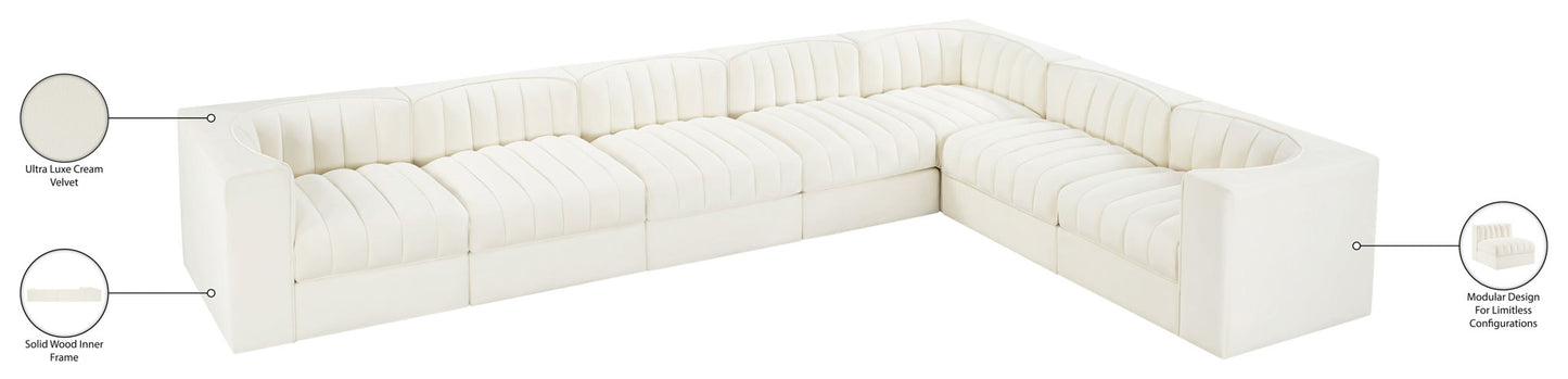 Rummi - Velvet Performance Fabric Upholstered 7 Piece Modular Sectional (With 3 Corner Chairs)