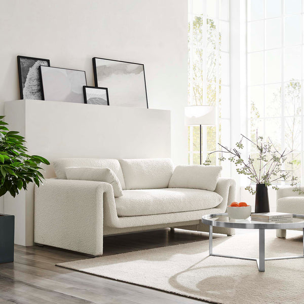 Waverly Boucle Fabric Sofa - Ivory