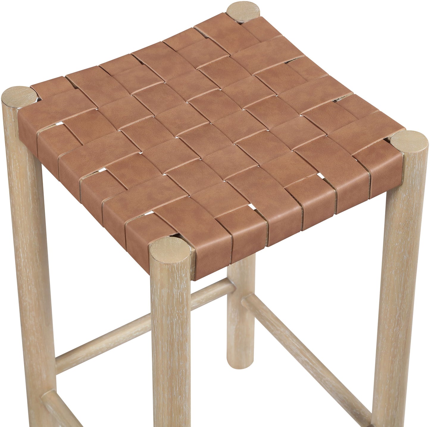 Entwine - Vegan Leather Upholstered Backless Counter Stool - Painted Natural