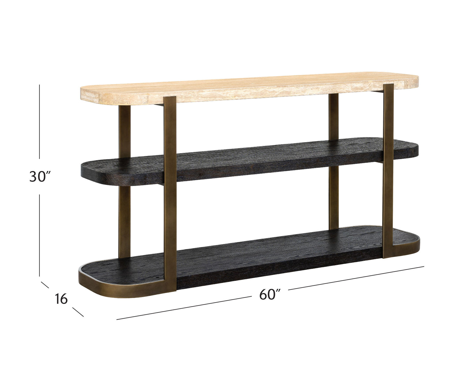 Avalon - Console Table - Bronze Metal Frame With Travertine & Espresso