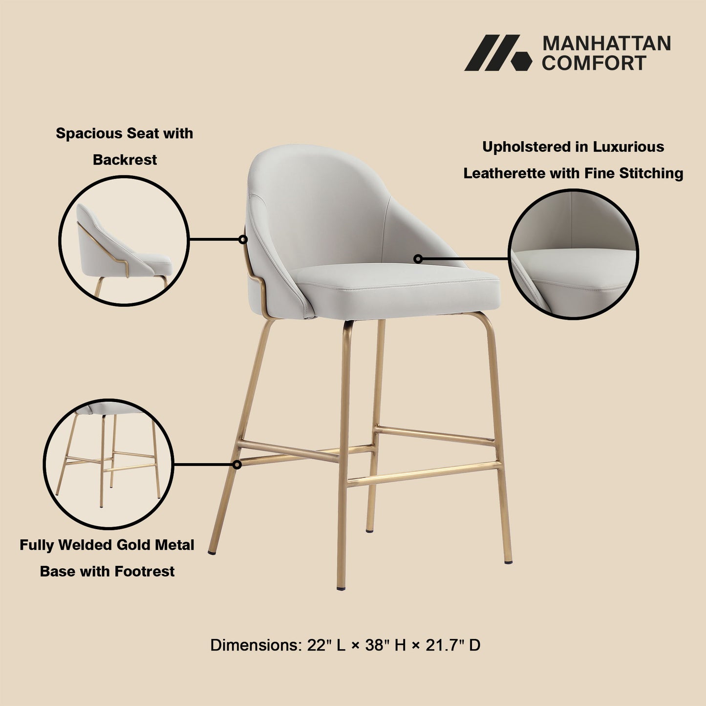 Manhattan Gracie - Counter Stool With Gold Base