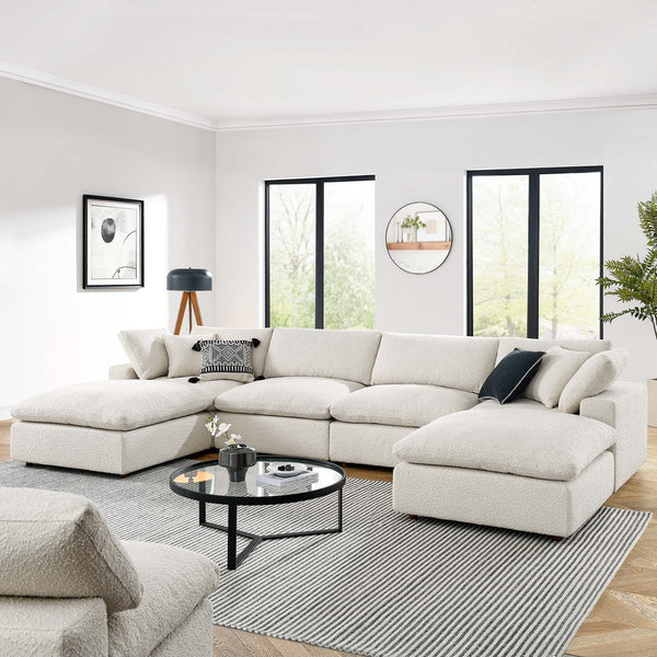 Commix Down Filled Overstuffed Boucle 6-Piece Sectional Sofa - Ivory