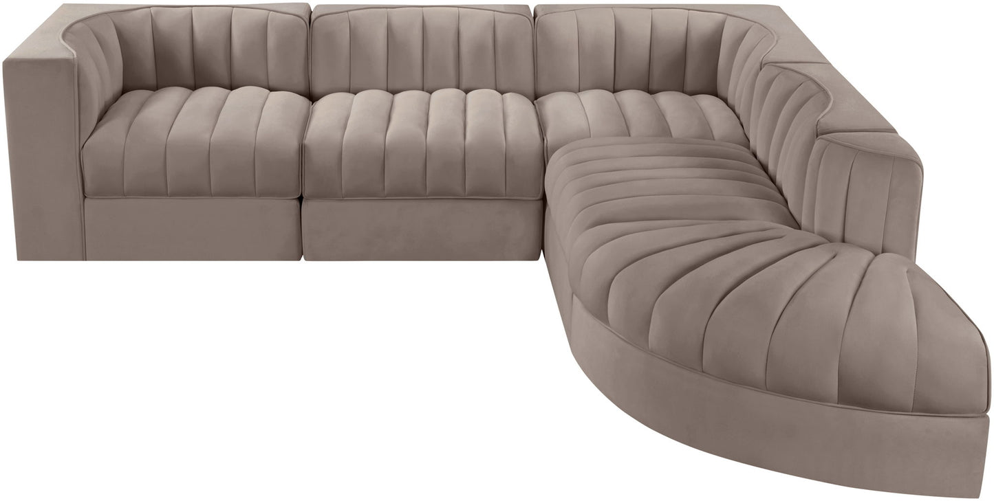 Rummi - Velvet Performance Fabric Upholstered 5 Piece Modular Sectional