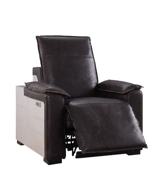 Misezon - Power Motion Recliner - Dark Top Grain Brown Leather & Aluminum