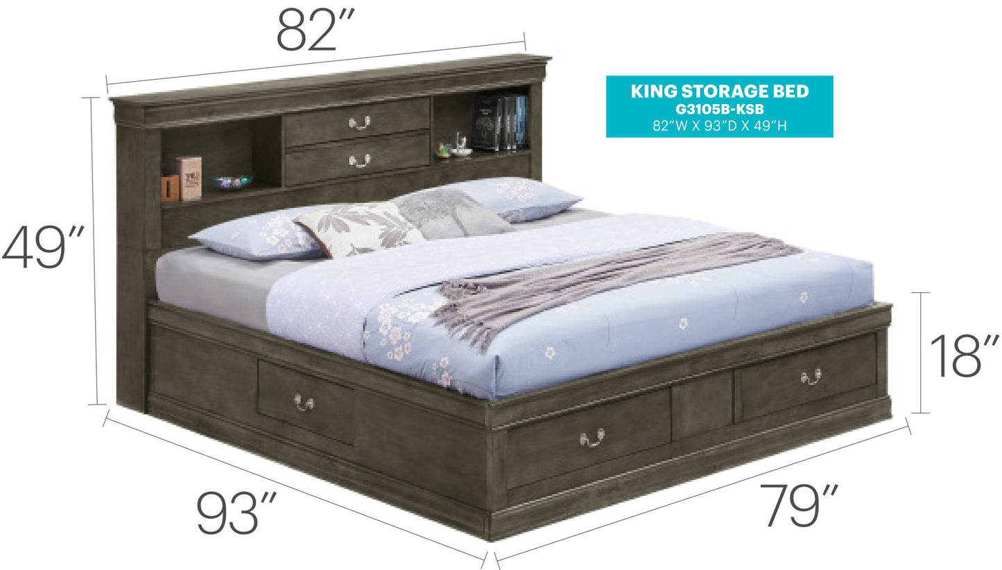 Glory Furniture - Louis Phillipe - Bookcase Storage Bed