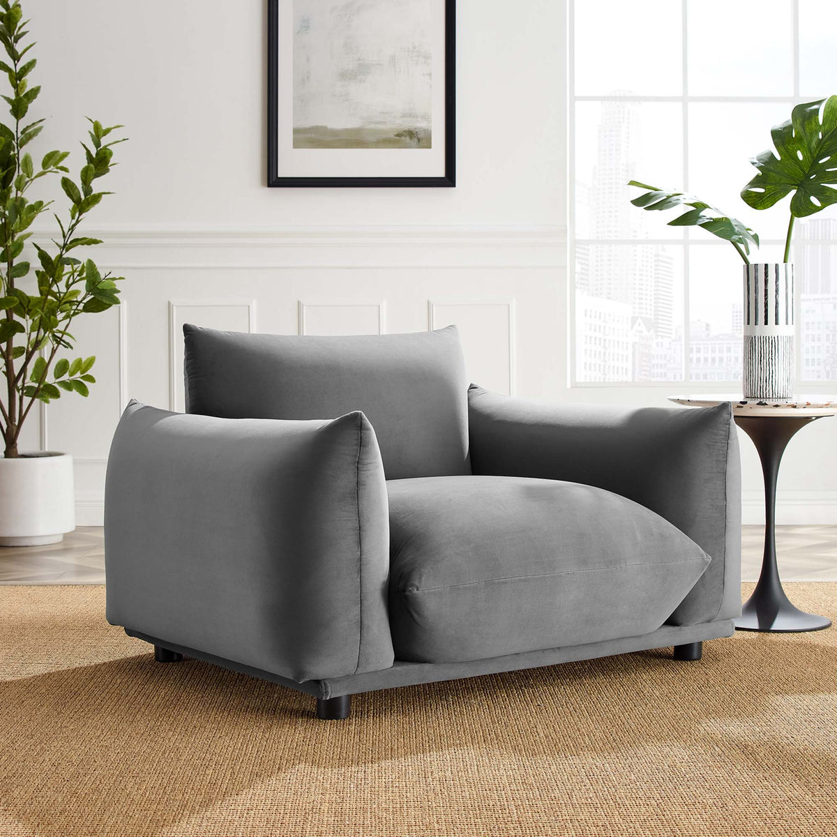 Copious Performance Velvet Armchair - Gray