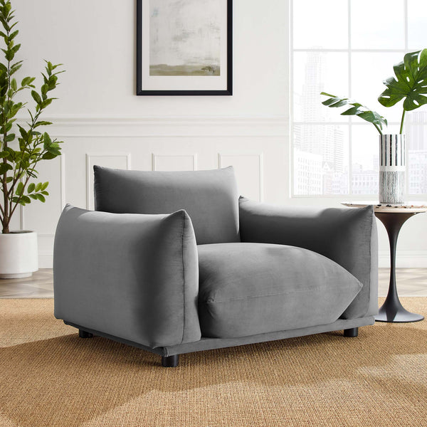 Copious Performance Velvet Armchair - Gray