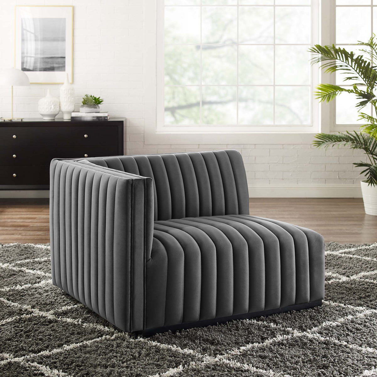 Conjure Channel Tufted Performance Velvet Left-Arm Chair - Black Gray