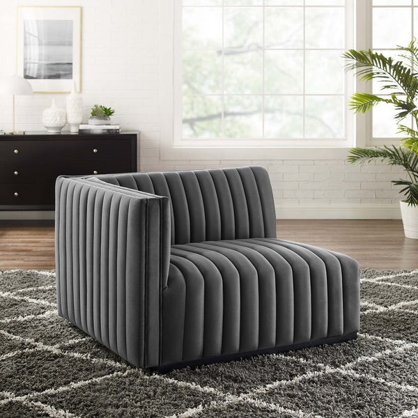 Conjure Channel Tufted Performance Velvet Left-Arm Chair - Black Gray