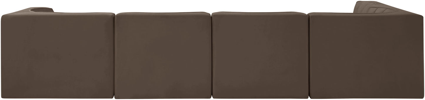 Rummi - Velvet Performance Fabric Upholstered 5 Piece Modular Sectional, L-Shaped (Right)