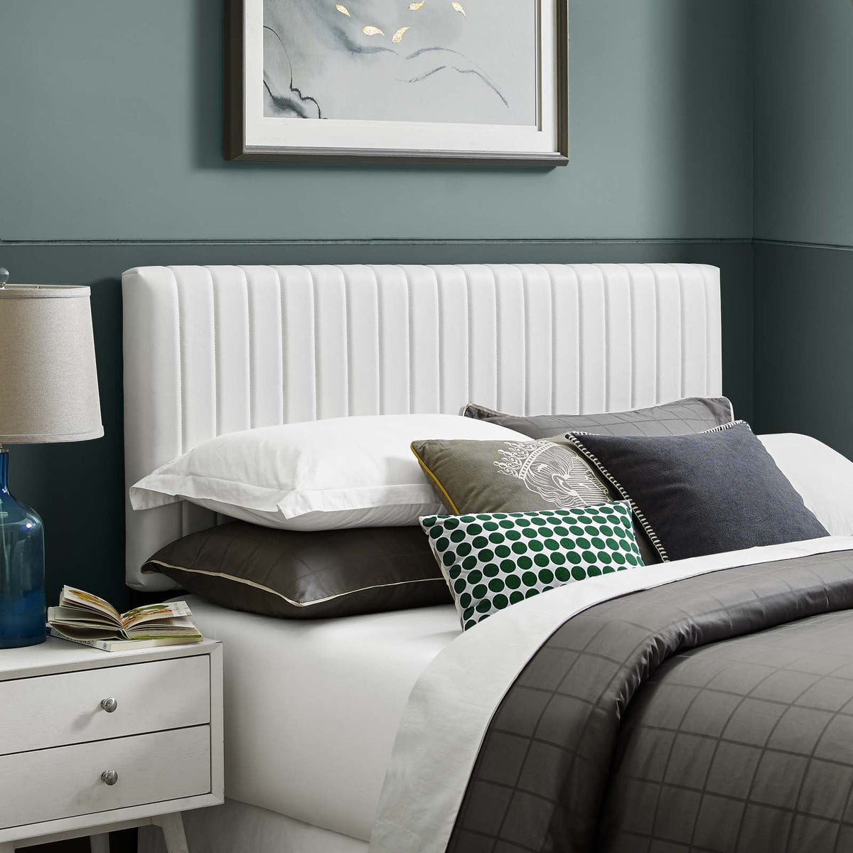 Keira Faux Leather Headboard - Full/Queen, White