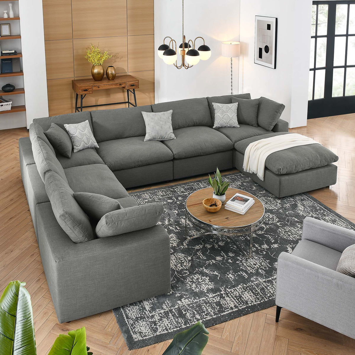 Commix 7-Piece Down Filled Overstuffed Sectional Sofa - Gray