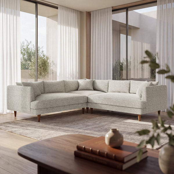 Zoya 3 Piece Down Filled Overstuffed Boucle Sectional Sofa - Fog