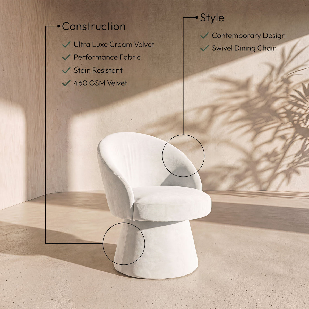Selene - Upholstered Swivel Dining Chair