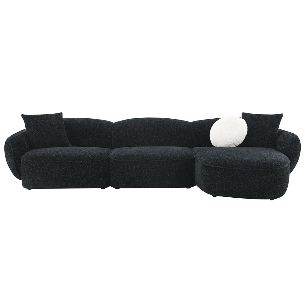 Lucifer - Sectional Sofa With 3 Pillows - Black Shimmer Chenille