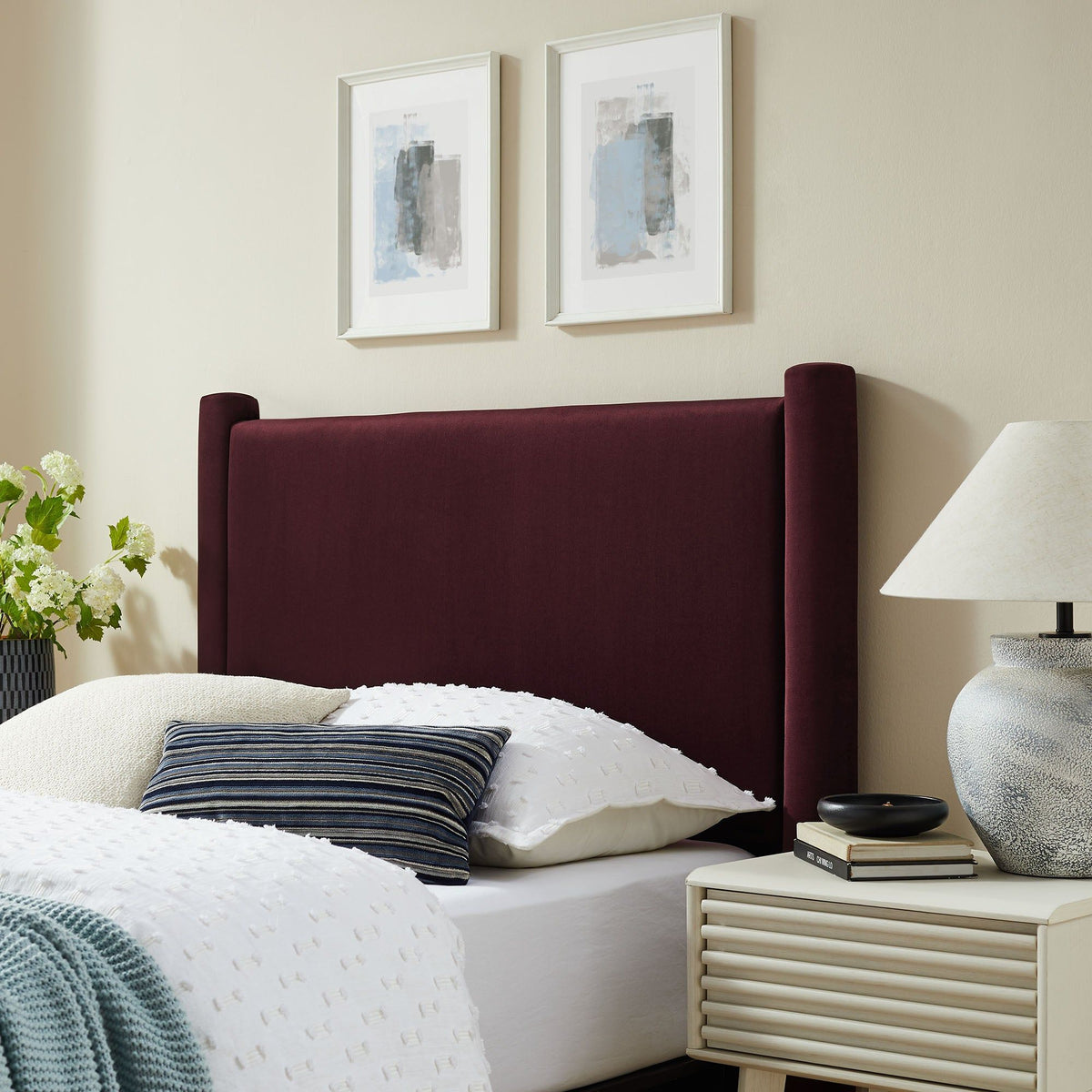 Rael Performance Velvet Headboard - Twin, Mulberry
