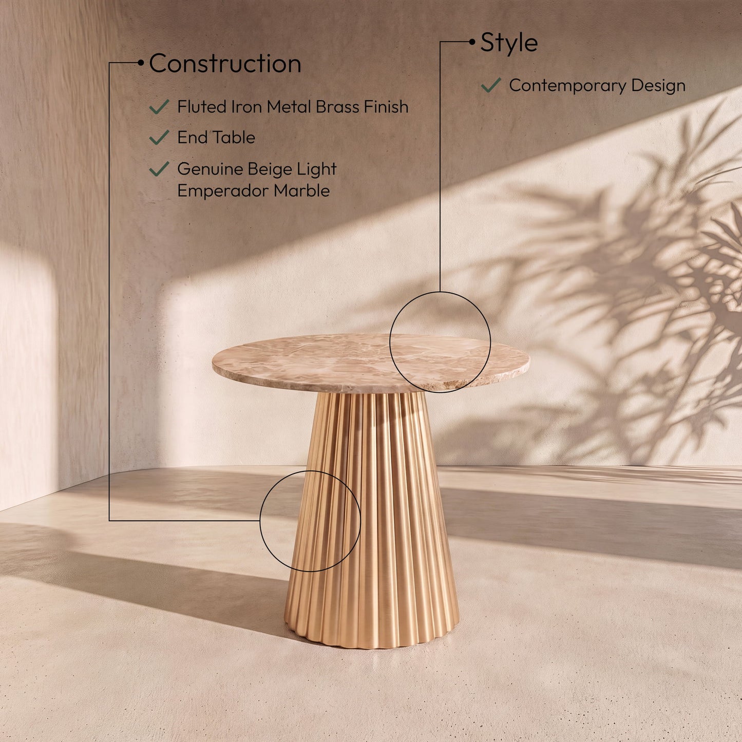 Cindra - Genuine Marble Top And Iron Base Table