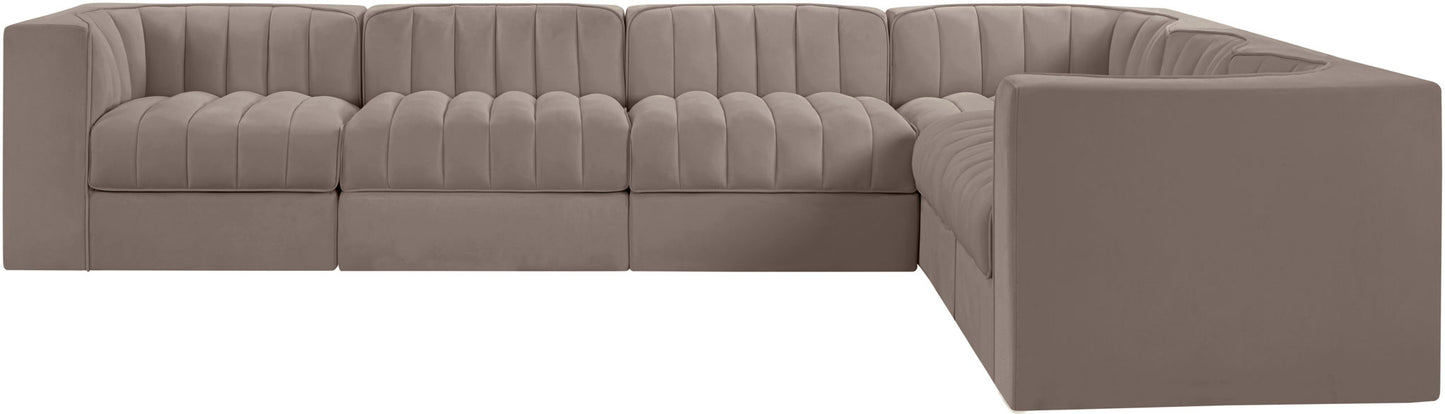 Rummi - Velvet Performance Fabric Upholstered 6 Piece Modular Sectional (With 3 Corner Chairs)