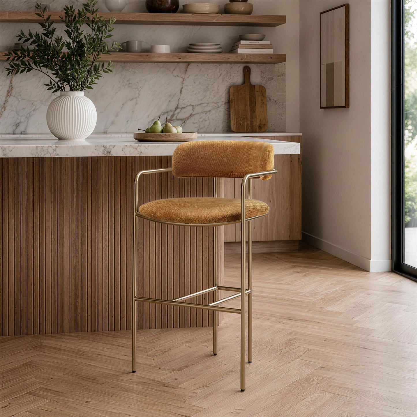 Manhattan Serene - Metal Upholstered Barstool