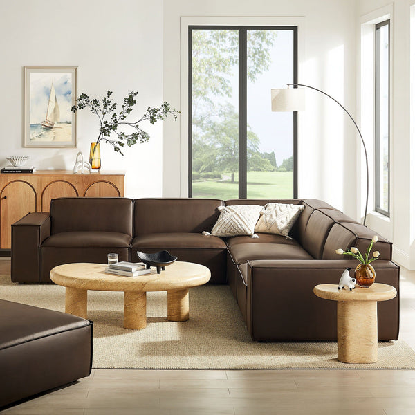 Restore 5-Piece Vegan Leather Modular L-Shaped Sofa - Espresso